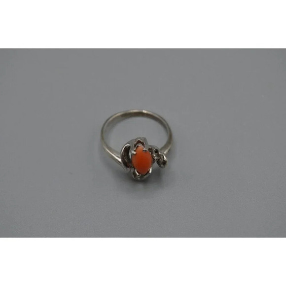 Carnelian Stone Sterling Silver Ring Size 7 Pointed Oval Orange & Clear Stone - Picture 5 of 6